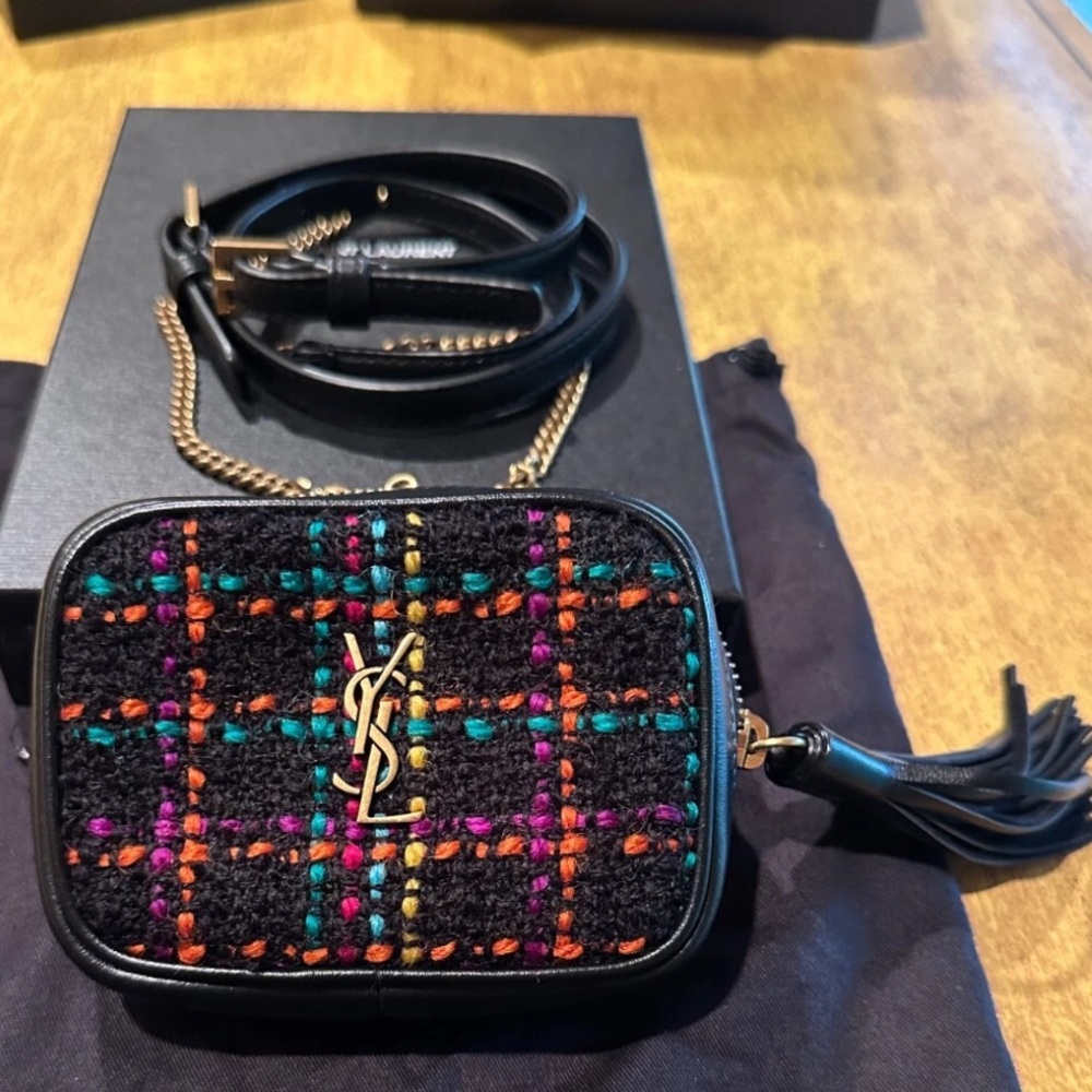 Yves Saint Laurent Black and Multicolor Tweed Crossbody Bag